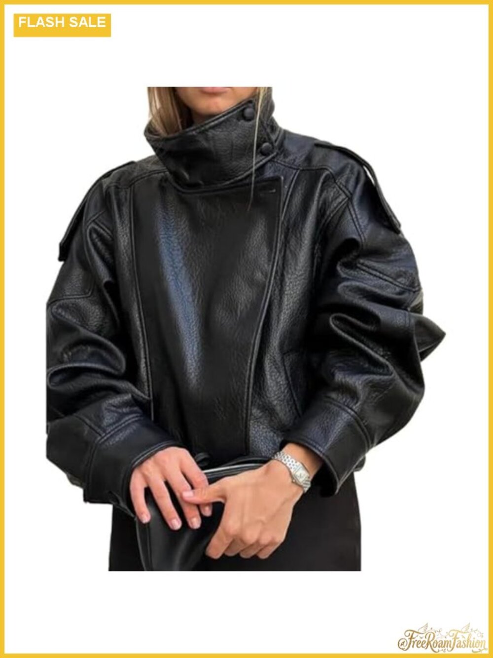 Faux Leather Jacket Women Funnel Neck Oversized Winter Motorcycle Biker